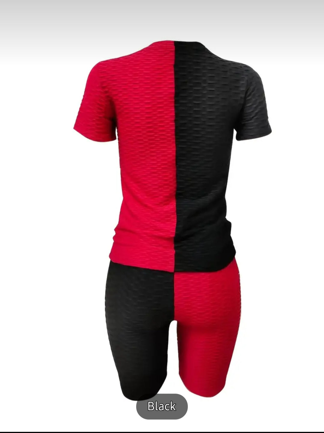 Casual Color Block Two-piece Set, Short Sleeve Honeycomb Top & Skinny Stretchy Shorts Outfits, Women&