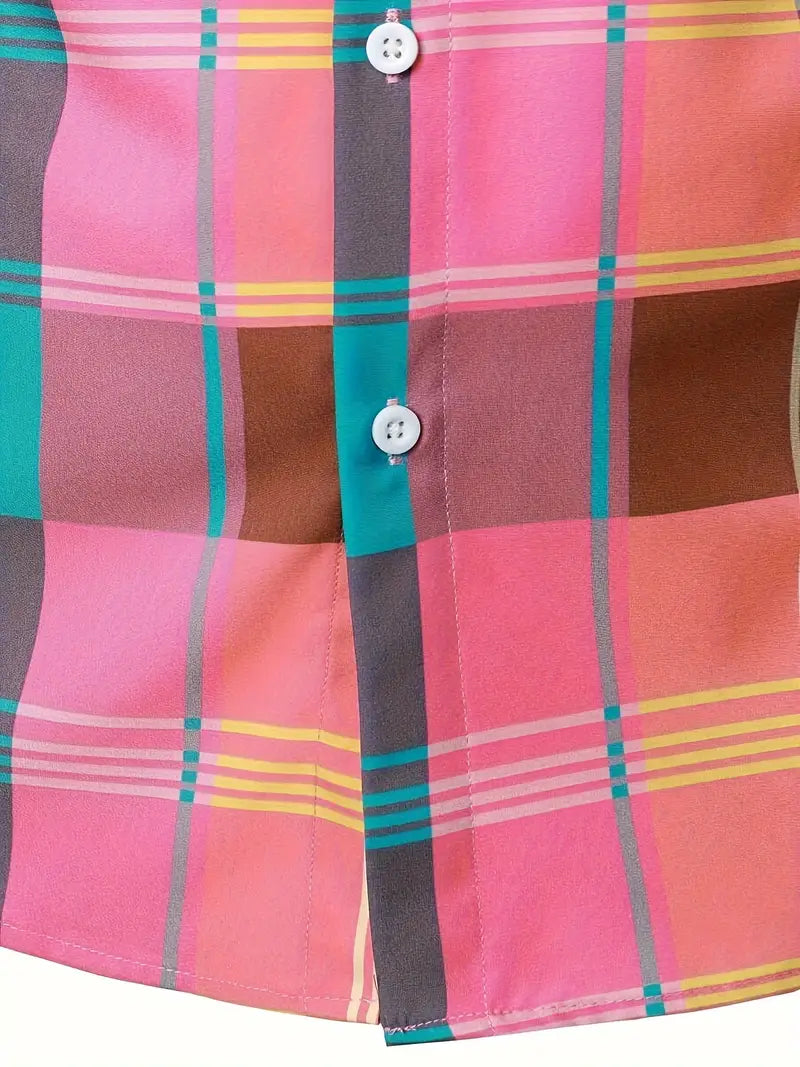 Casual Plaid Button-Up Short Sleeve Shirt