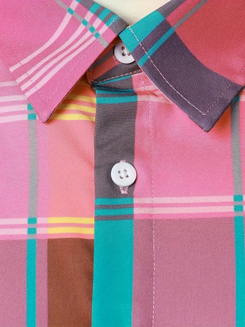 Casual Plaid Button-Up Short Sleeve Shirt