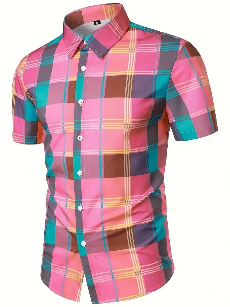 Casual Plaid Button-Up Short Sleeve Shirt