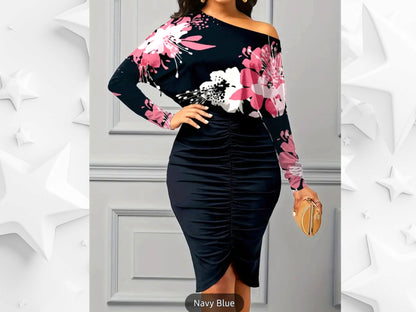 Floral Print Shirred Women&
