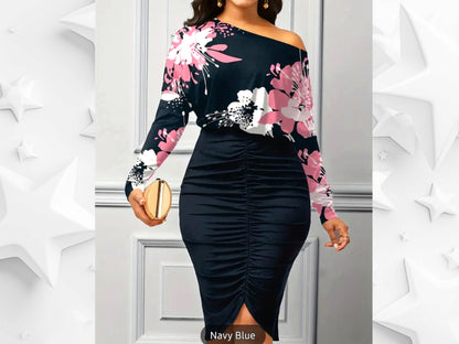 Floral Print Shirred Women&