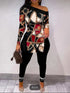 Chain Print 2pcs Set, Long Sleeve Split, Women&