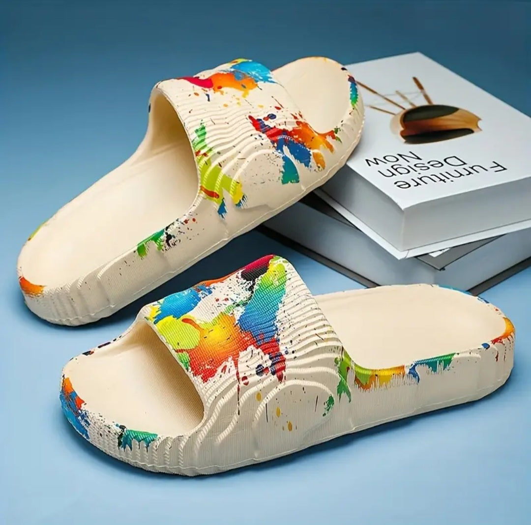 Open Toe Pillow Slippers, Colorful Thick Soled Platform Slides, Casual Pool Bathroom Summer Slippers, Women&