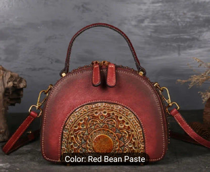 Retro Floral Embossed Crossbody Bag, Vintage Leather Dome Purse