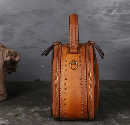 Retro Floral Embossed Crossbody Bag, Vintage Leather Dome Purse