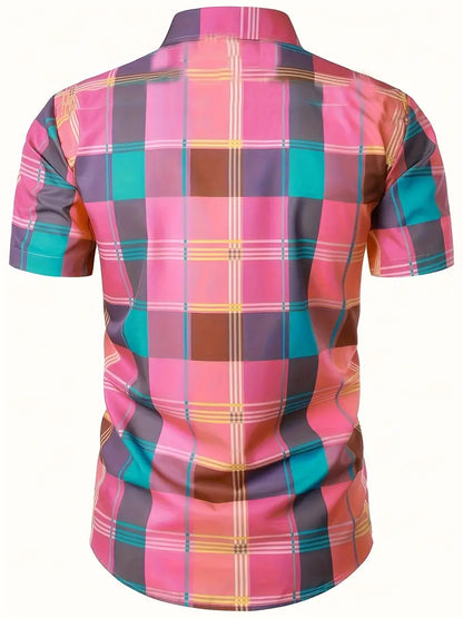 Casual Plaid Button-Up Short Sleeve Shirt